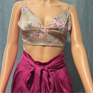 Blue Blush Floral Top and Pink Skirt Set